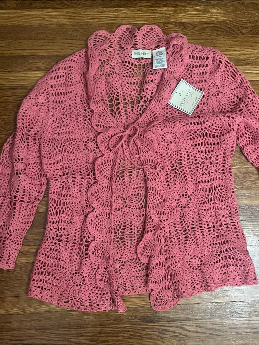 Y2k NWT Crochet cardigan ruffle sweater Rose mauve L boho cowgirl - Picture 3 of 8